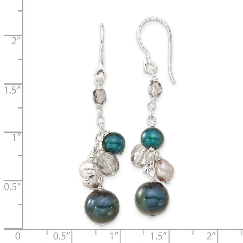 Sterling Silver Multicolor Simulated Pearl & Glass Bead Cluster Dangle Earrings_voghion.com