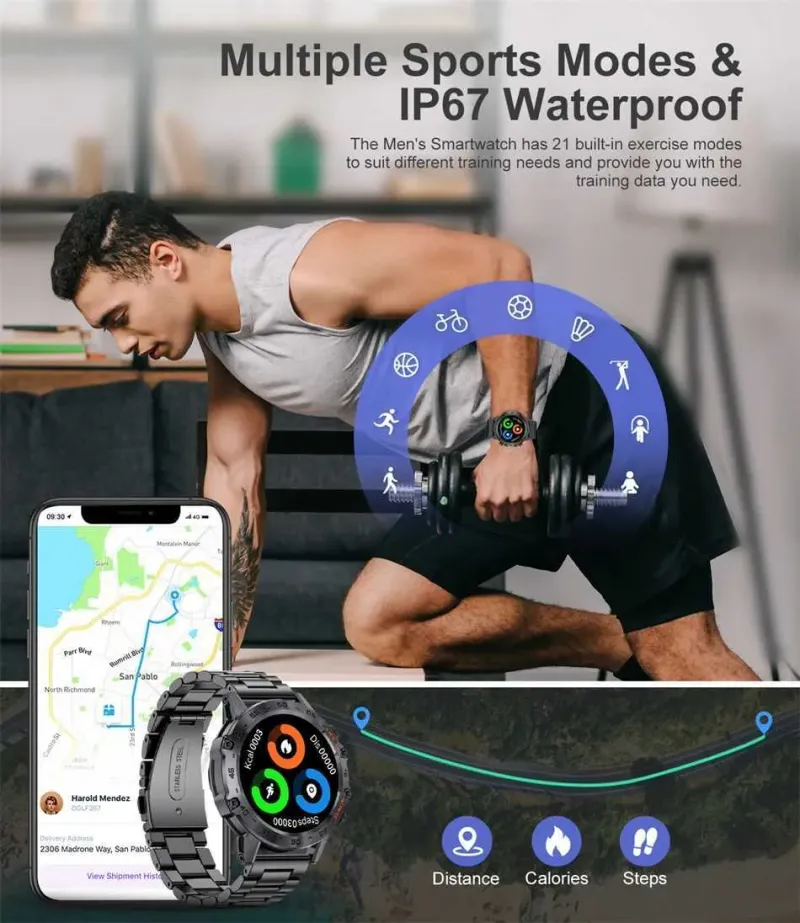 AMOLED Screen Bluetooth Call Smart Watch Sports Bracelet Waterproof 400mA Battery Men SmartWatch For IOS Android M240824_voghion.com