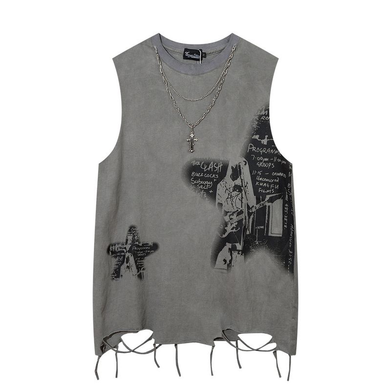 Gilet senza maniche, versatile, estivo, stile retrò, da uomo, stile High Street, vecchio, lavato, in cotone._voghion.com