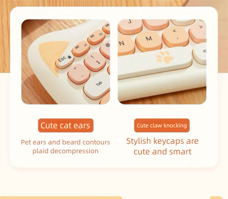 Mofii Gradient Kitty Pink Cute Small Wireless Keyboard Mouse For Girls Quiet And Silent_voghion.com