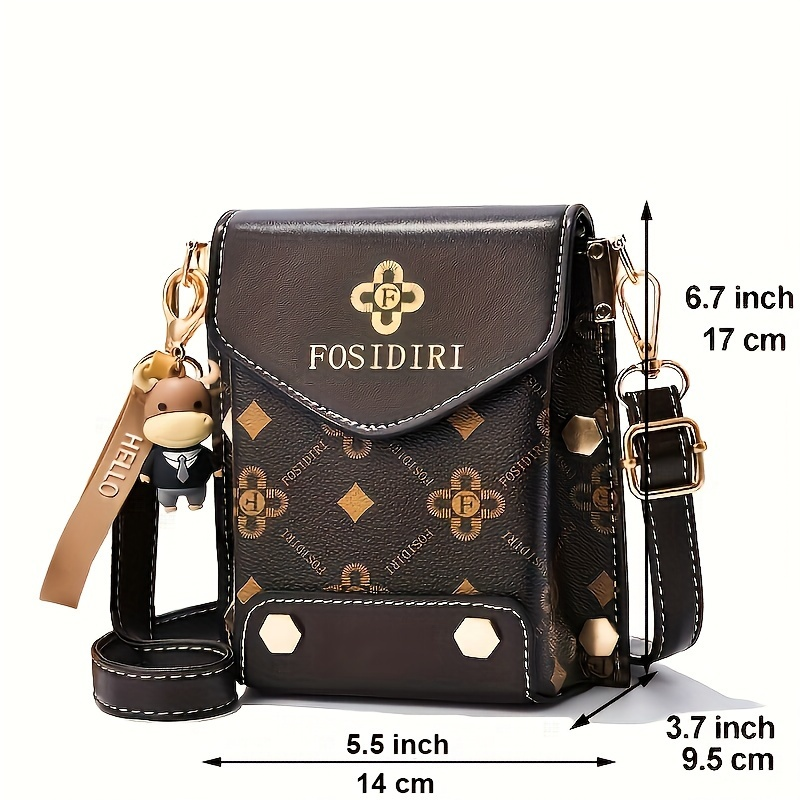 Mini Flap Crossbody Telefon Bokstavstryck axelväska, fyrkantig plånbok med dubbdekor för kvinnor (4,7*6,7*3,7) tum_voghion.com