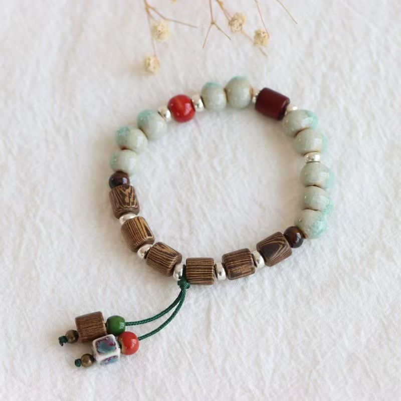 Bracelet tissé à la main en perles de céramique chinoises anciennes pour femme, léger et luxueux, style ethnique_voghion.com