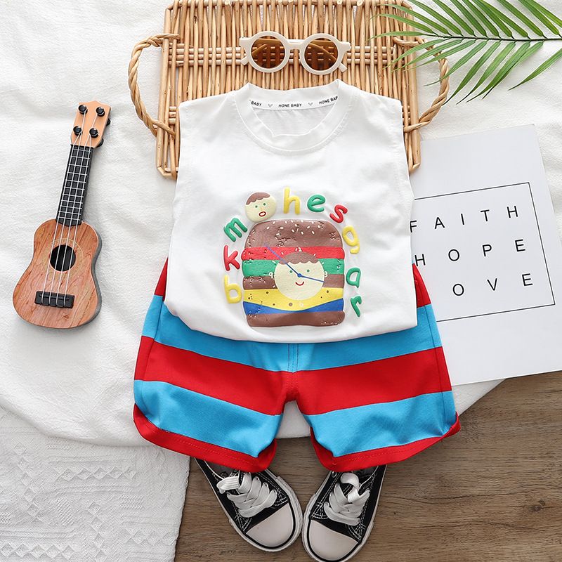 Children's and boys' suit 2024 new westernized baby burger vest striped pants summer clothing trend_voghion.com