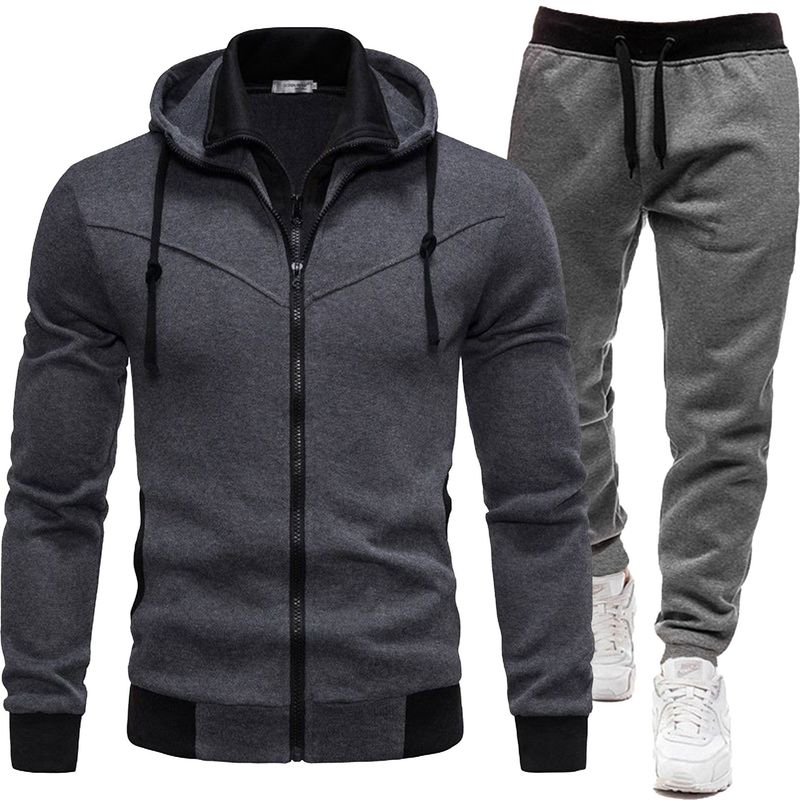2024 new autumn and winter patchwork jacket, casual long sleeved pants, hooded sports men's set, two-piece set_voghion.com