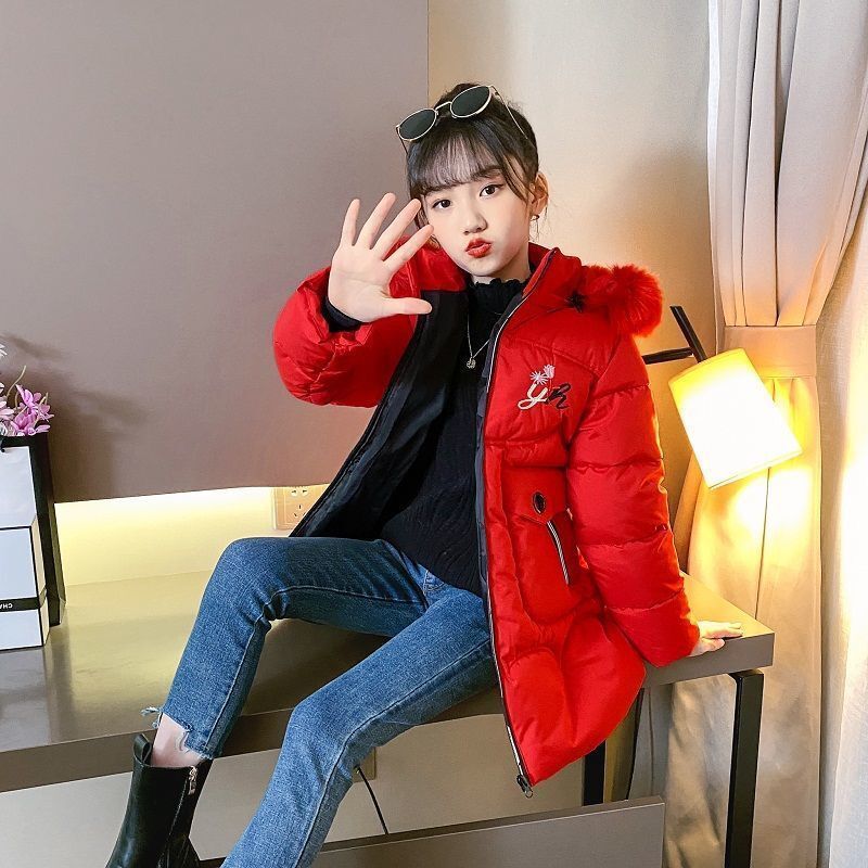 Baumwollkleidung Mädchen Baumwollmantel Mittellang Kinder Winter Baumwollkleidung Großer Pelzkragen Dicke warme Baumwolljacke_voghion.com