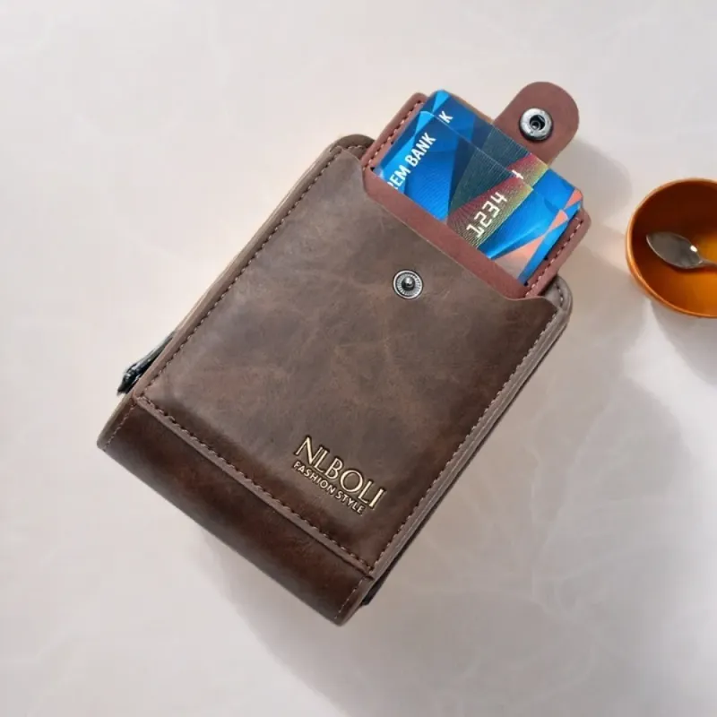 Kartenetui, große Kapazität, einfarbige Tasche mit Reißverschluss, mehrere Kartenfächer, Business-Clutch im koreanischen Stil, PU-Leder, Herren_voghion.com