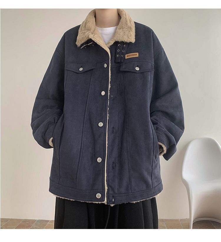 Giacca da motociclista in stile americano, in pelle di pecora integrata, in lana di agnello, per uomo, foderata in pile invernale, in pelle scamosciata spessa e cotone._voghion.com