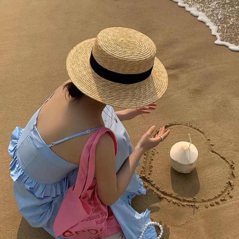 Fashion Fashion Classical Beach Ribbon Bowknot Boater Wide Brim Summer Sun Hats for Women Ladies Wheat Straw Cap Kentucky Derby Hat_voghion.com