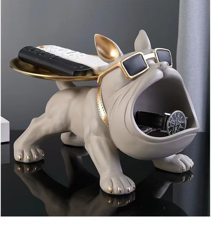 Decorazione per la casa, luce, lusso, bulldog francese, scarpiera, vassoio ornamentale, portaoggetti per ingresso, cane dalla bocca grande_voghion.com