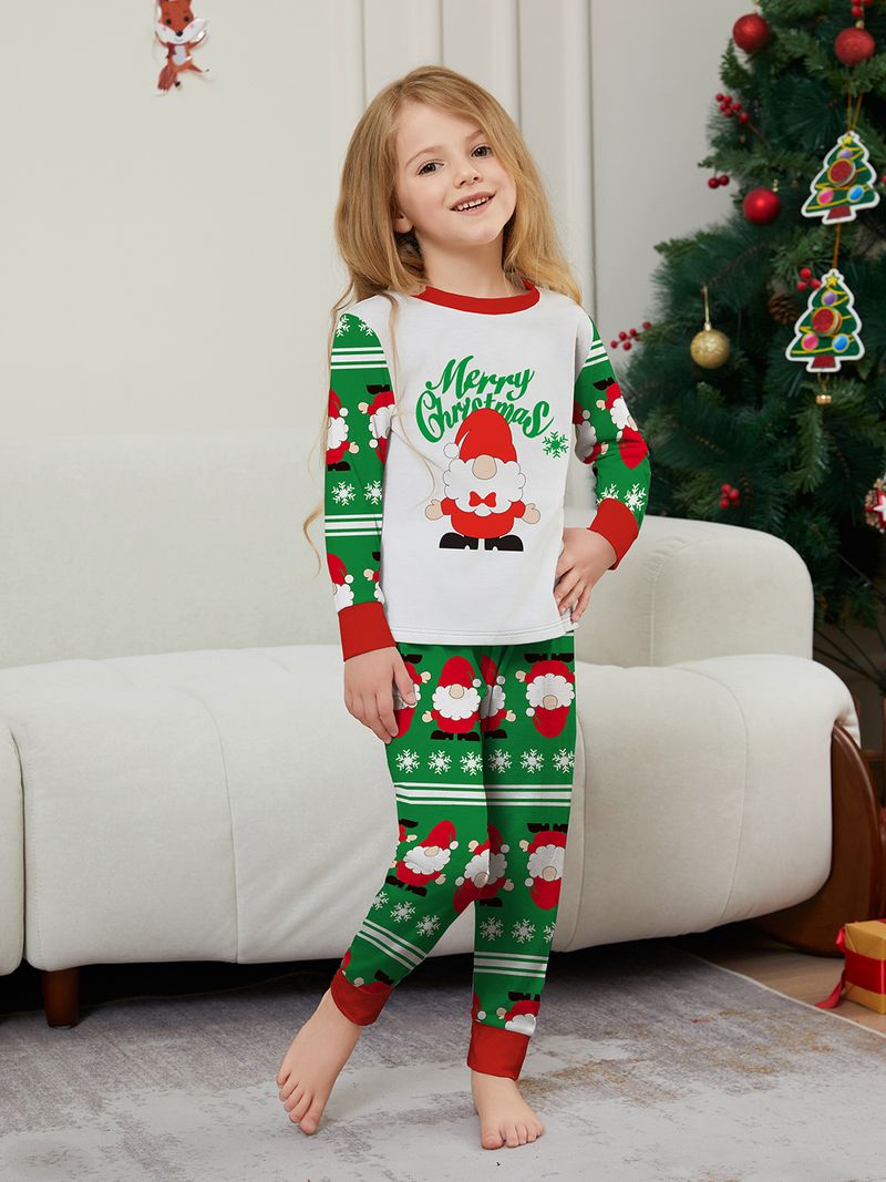 Weihnachtliches Familien-Pyjama-Set – Weihnachtsmann, Schneeflocke und Buchstabendruck – Gemütliche Nachtwäsche für die Feiertage für Erwachsene, Kinder und Haustiere_voghion.com