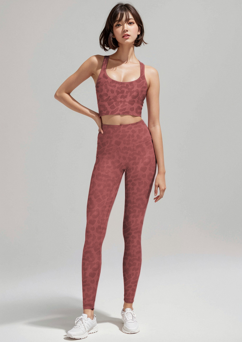 Leopard print nylon matte yoga set lu sports bra underwear high elasticity back tight pants_voghion.com