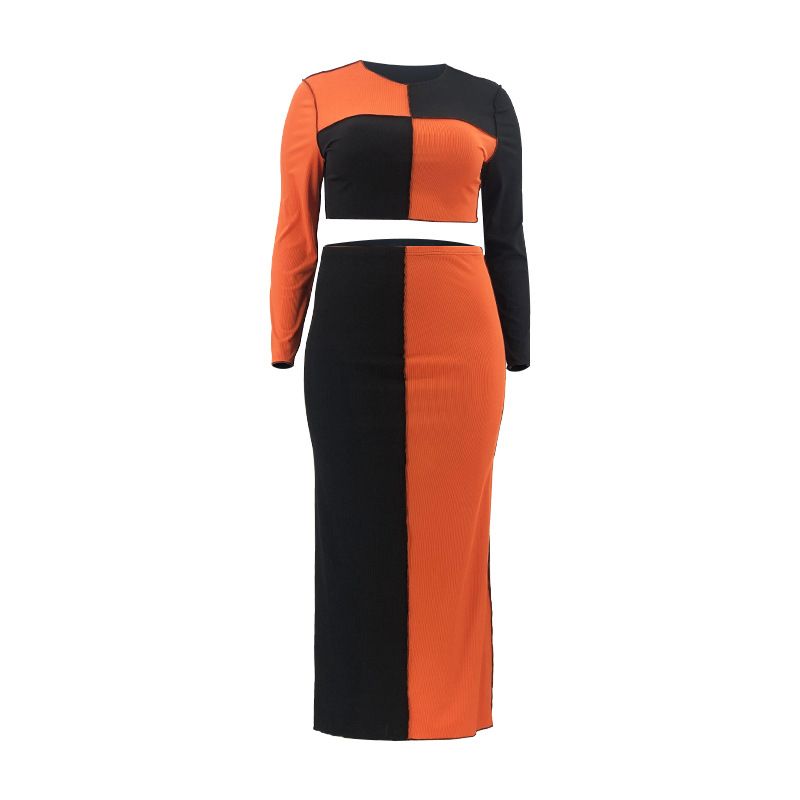 Damen-Spleißfarben-Mode, sexy Plus-Size-Mode-Freizeitanzug_voghion.com