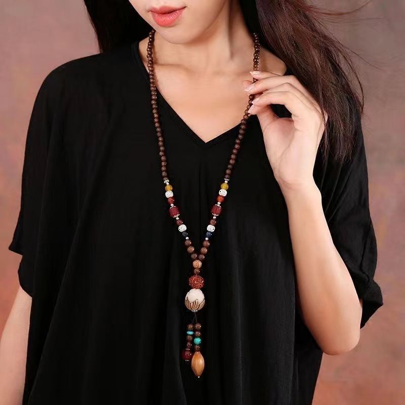 Collana di gioielli tibetani versatile da uomo e da donna in stile etnico retrò, lunga catena per maglioni, nuovi accessori in legno da viaggio_voghion.com