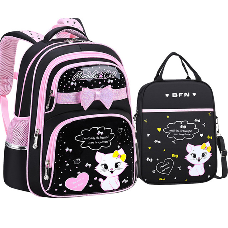 New Korean Primary PU leather School Bag 2023 Fashion Cute Girls With Cute Cat Orthopaedic Waterproof Backpack_voghion.com