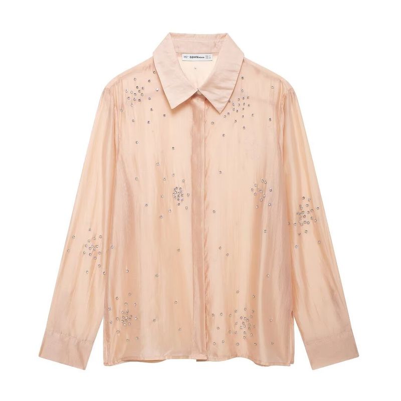 Ropa de mujer Otoño e invierno 2024 nueva moda cárdigan, camisa de manga larga bordada con joyas_voghion.com