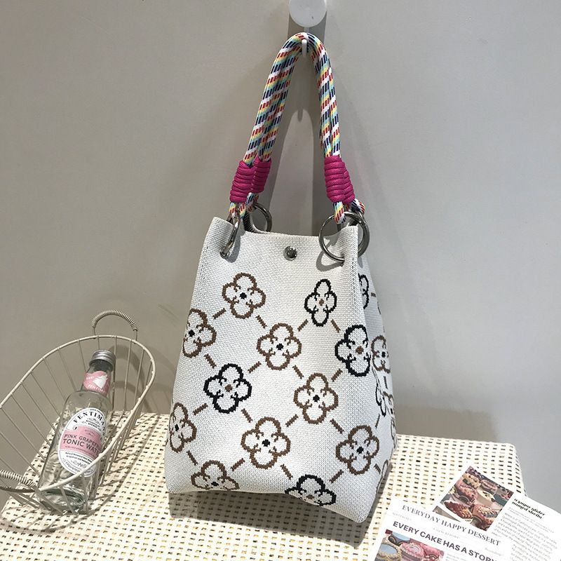 Bolsa de ombro versátil casual de malha estilo pied de poule_voghion.com