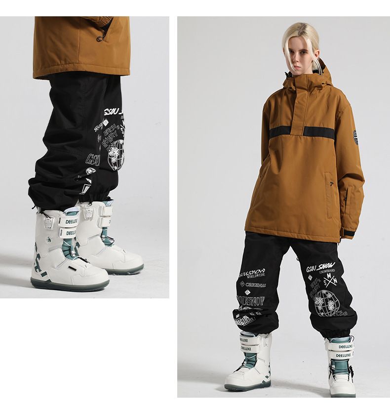 New ski men's single windproof waterproof breathable cargo double board loose large size wear-resistant snow pants_voghion.com