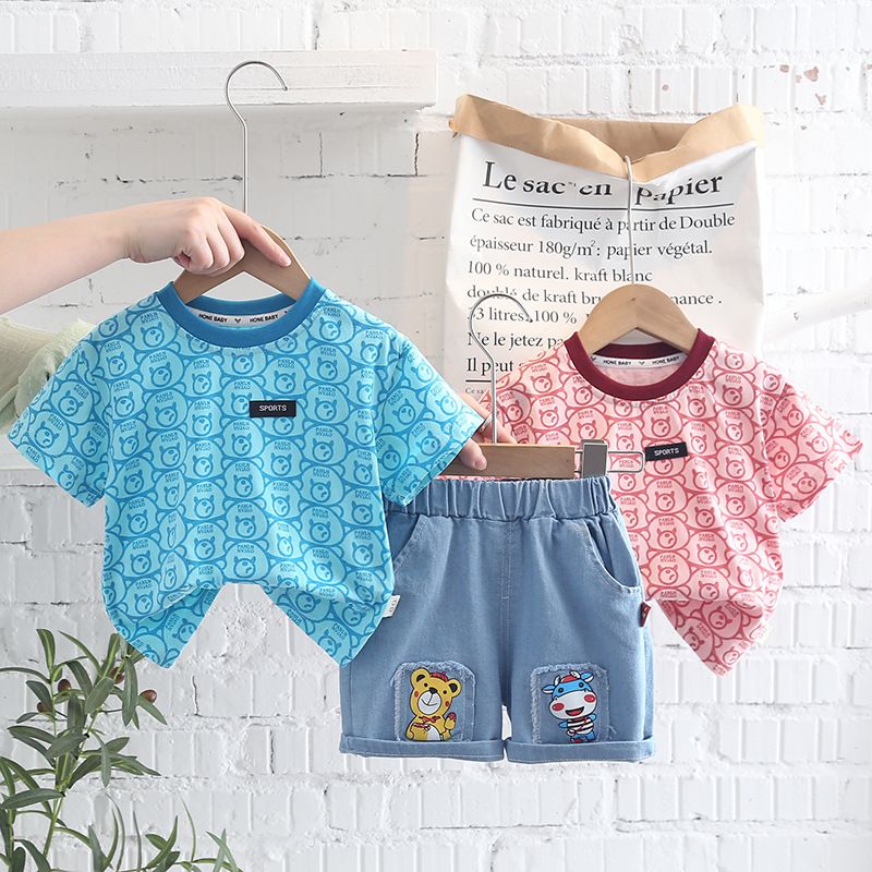 Boys' 2024 New Pure Cotton Short sleeved Baby Korean Edition Western Summer Two Piece Set Children's Fashion_voghion.com