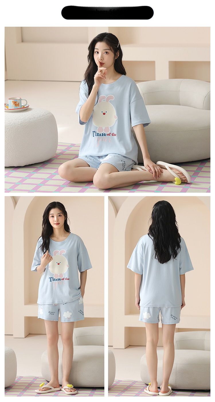 Pajamas women's summer women's 2024 new pure cotton women's short sleeve suit summer sweet cute plus size homewear_voghion.com