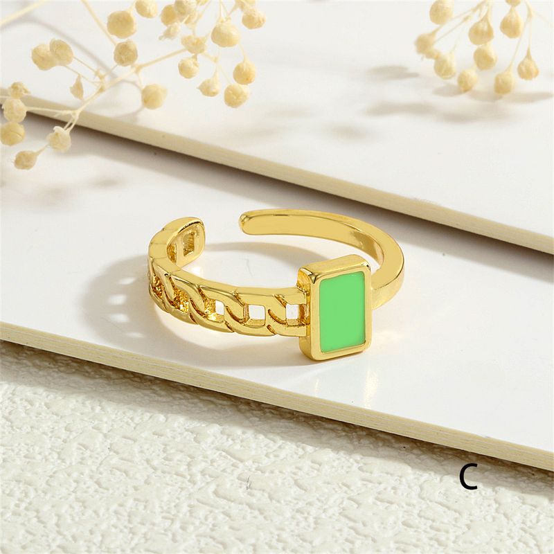 Anel minimalista de dopamina com esmalte colorido banhado a ouro e corrente cubana vazada estilo INS_voghion.com