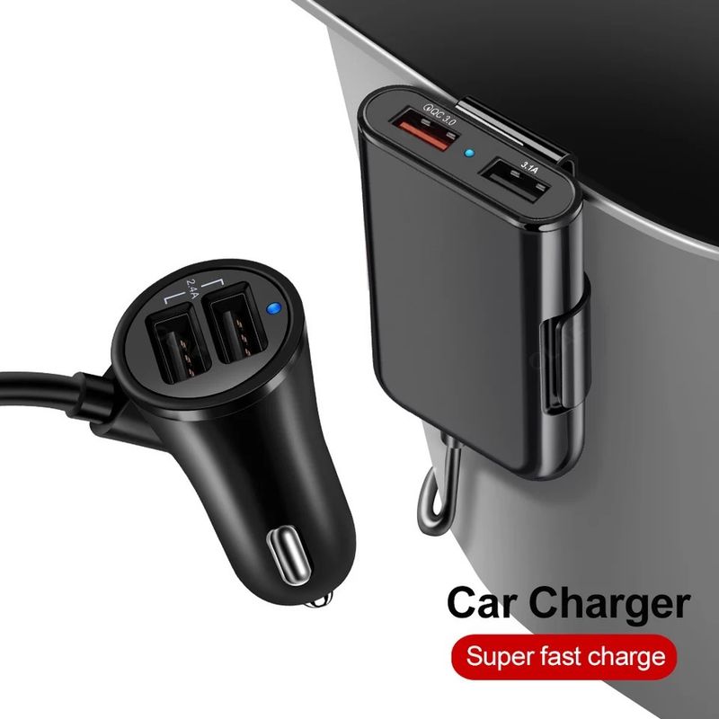 Music Festival  40W 8A QC3.0 front and rear seat charger fast one to four USB with cable, multi port flash charging, car charging_voghion.com