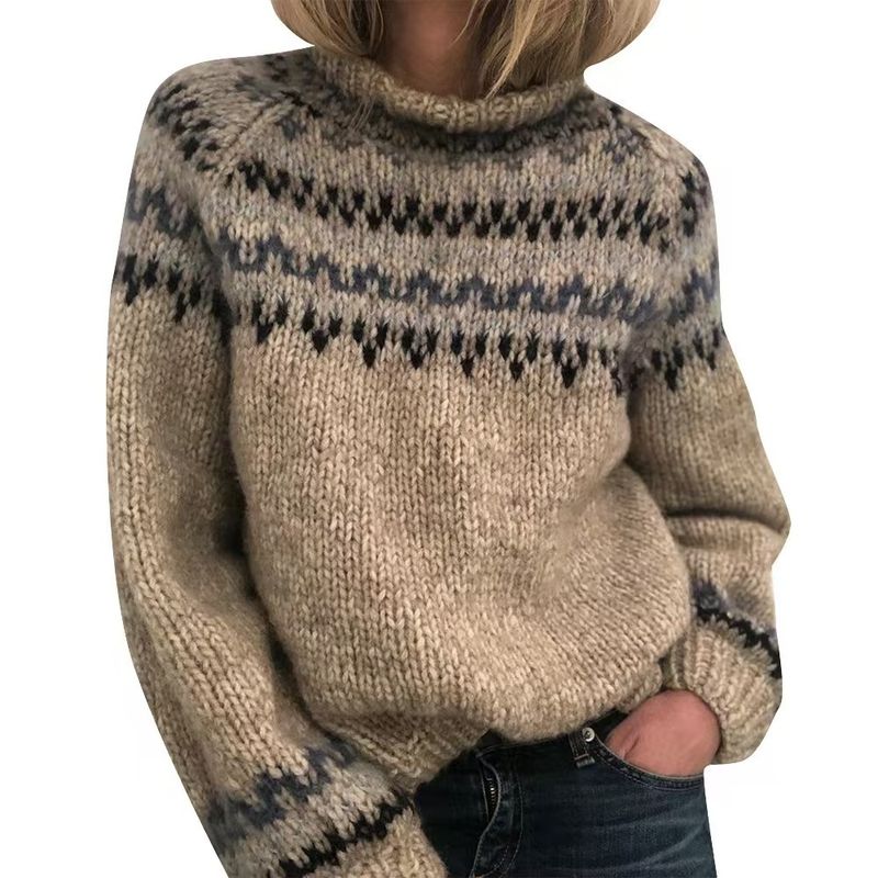 Pull en tricot à col montant pour femme, coupe ample, style décontracté et de bureau_voghion.com