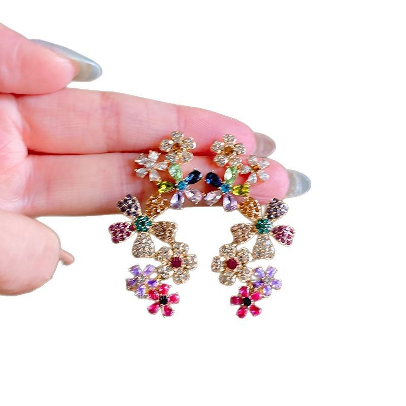 Dopamine Color-Block Flower Earrings For Women, Light Luxury High-End Niche Design Cuffs, Unique Beautiful Exaggerated_voghion.com
