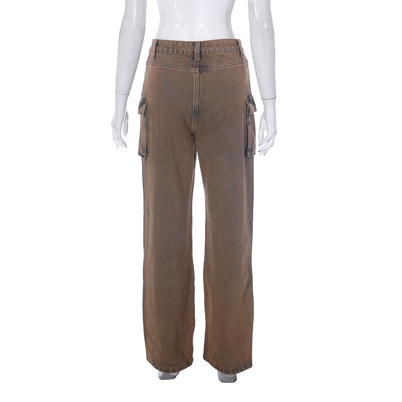 K23PT003 Pantaloni casual in denim da tasca a vita alta con bottoni casual a tinta unita estivi da donna_voghion.com