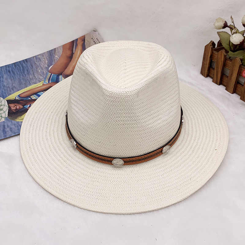 nuovo cappello da spiaggia parasole da uomo e da donna estivo da viaggio protezione solare cappello da cowboy occidentale cappello di paglia_voghion.com