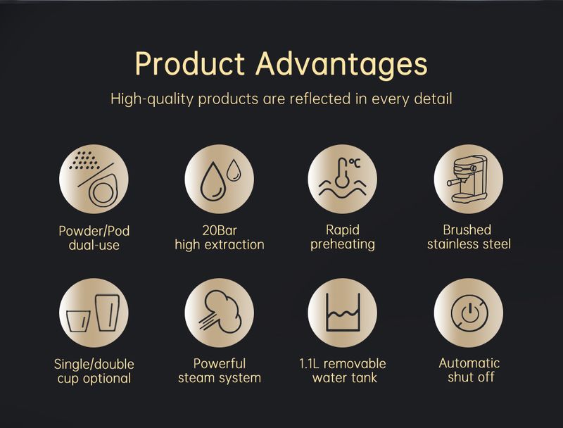 HiBREW Coffee Maker Cafetera 20 Bar Inox Semi Automatic Super Slim ESE POD & Powder Espresso Hine Hot Water H11_voghion.com