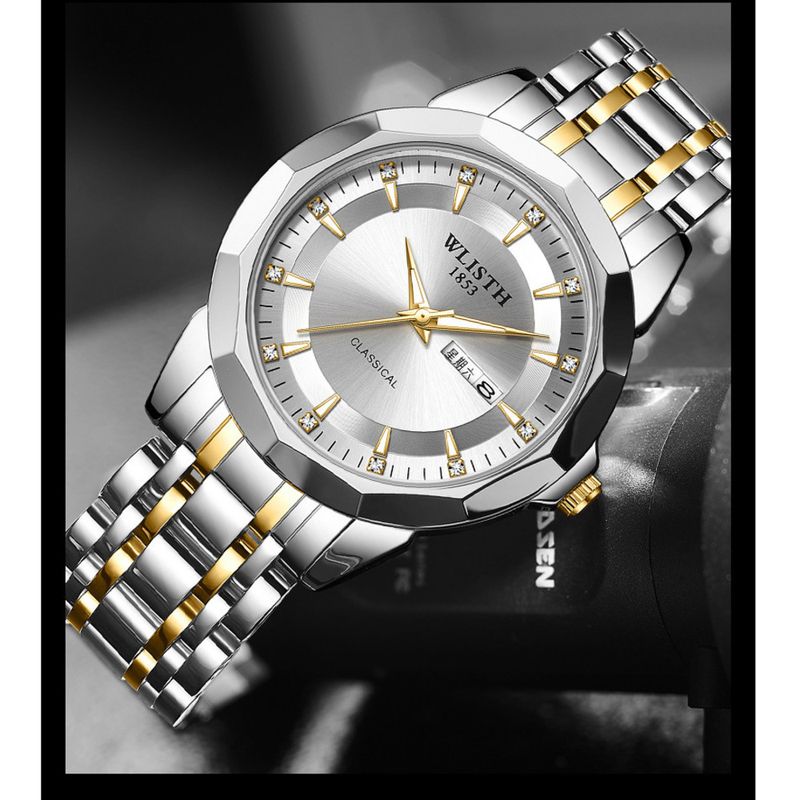 Wolix Men's Waterproof Luminous Dual Calendar Quartz Watch Solid Steel Band_voghion.com
