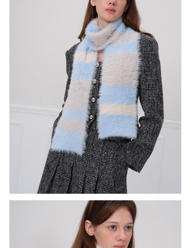 Damenschals Selbst gemachter Nischen-Design-Strickschal mit weicher Atmosphäre, kein Fusseln, warmer, schmaler, gestreifter Halsschal, Herbst- und Winter-Strickschal für Damen_voghion.com