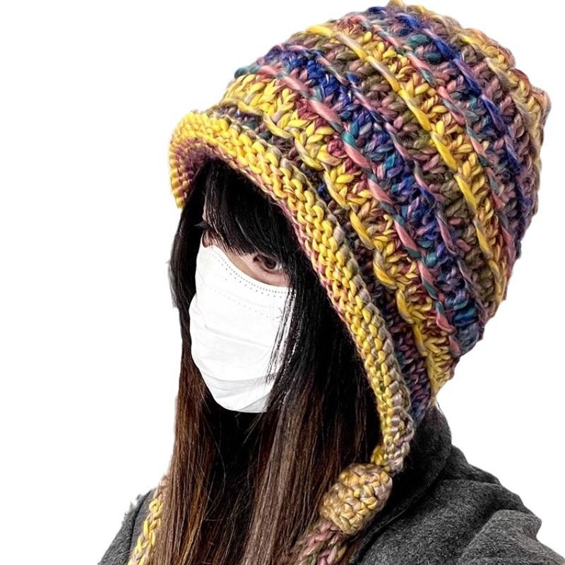 Hand wool Children's new winter color tassel Fried Dough Twists ear protection warmth Dopamine knitted hat tide_voghion.com