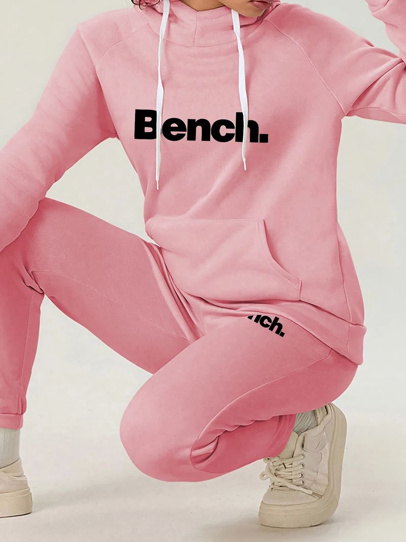 Completo con cappuccio e stampa di lettere da donna, felpa a maniche lunghe e pantaloni con elastico in vita_voghion.com
