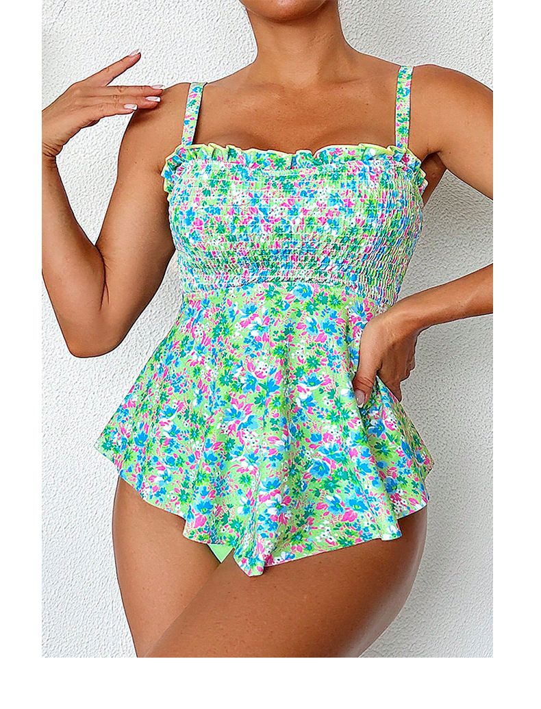 Ensemble bikini fleuri – Maillot de bain deux pièces pour la plage, doux et sexy (S-XL, noir/rose/vert/bleu)_voghion.com