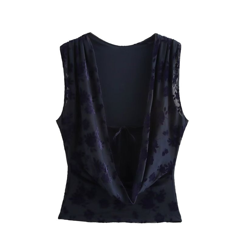 New Women's Fashion Flocked Silk Mesh Backless Top And Skirt Set30671343152530_voghion.com