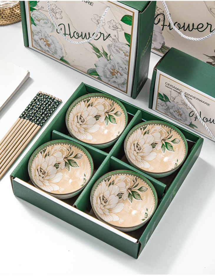 Set di stoviglie in ceramica, piatti, ciotole e bacchette, confezione regalo per attività di apertura, matrimoni, mostre, souvenir, piccoli regali_voghion.com