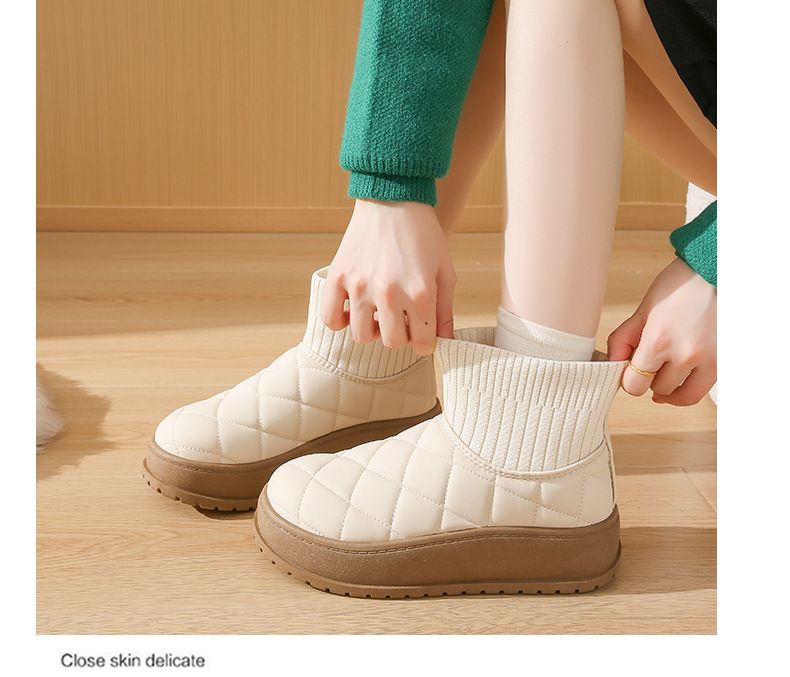 velvet High-top Boots Women's Non-slip Versatile Student Tide Thermal Socks Boots Cotton Shoes_voghion.com