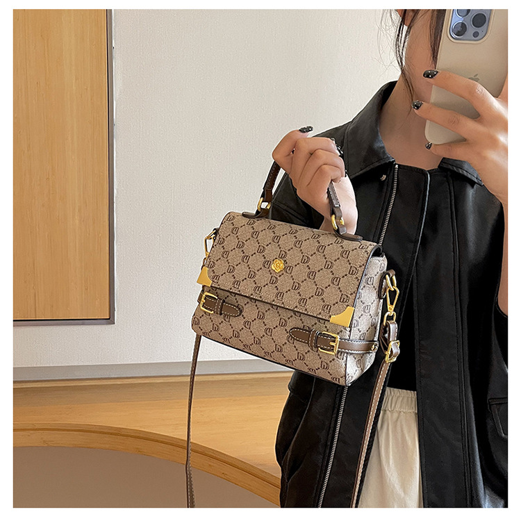 Borsa a mano da donna di fascia alta nel 2024, nuova borsa a tracolla a spalla singola retrò con stampa con stampa a colori a contrasto, popolare borsa quadrata piccola portatile_voghion.com
