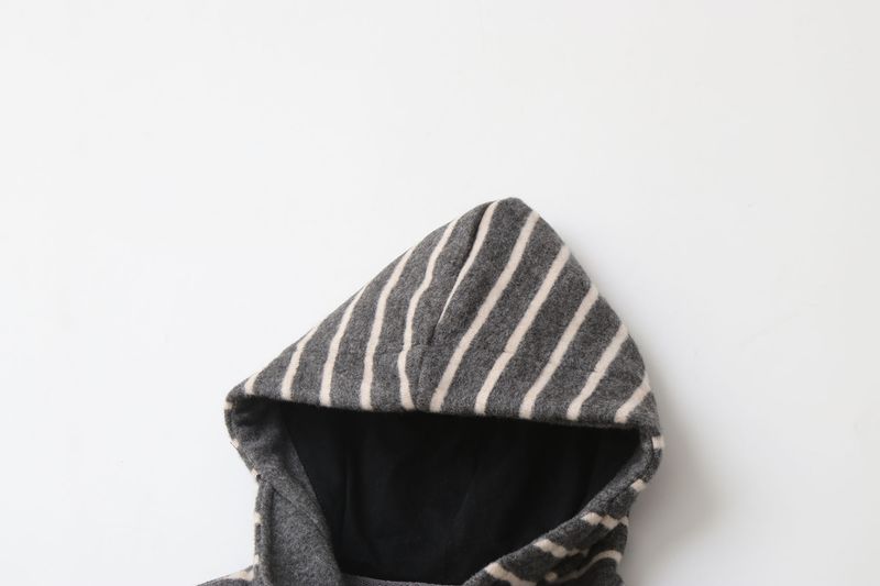 Mono para bebé Mother & Kids Premium con forro polar y capucha - Pelele para recién nacido de invierno y otoño (rayas/gris/negro) para niños de 0 a 12 meses_voghion.com