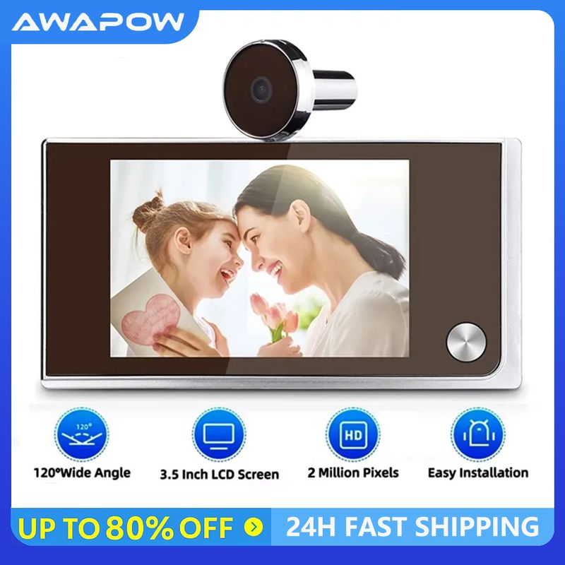 Awapow 3.5 Inch Doorbell Peephole Viewer Digital Camera 120 ° LCD 2 Million HD Pixels Cat Eye Doorbell Outdoor Monitor_voghion.com