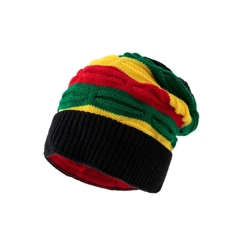 Berretto lavorato a maglia con strisce colorate, cappello caldo invernale in acrilico in stile reggae per la moda di strada, berretto reggae, cappello pullover colorato_voghion.com