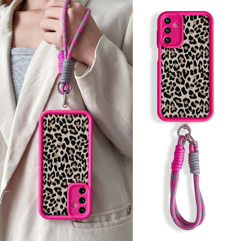 Lanyard-Hülle mit Leopardenmuster für Samsung S25 Plus Ultra S24 FE A16 06 26 36 56, Handketten-Hängegurt, weiche TPU-Telefonabdeckung_voghion.com