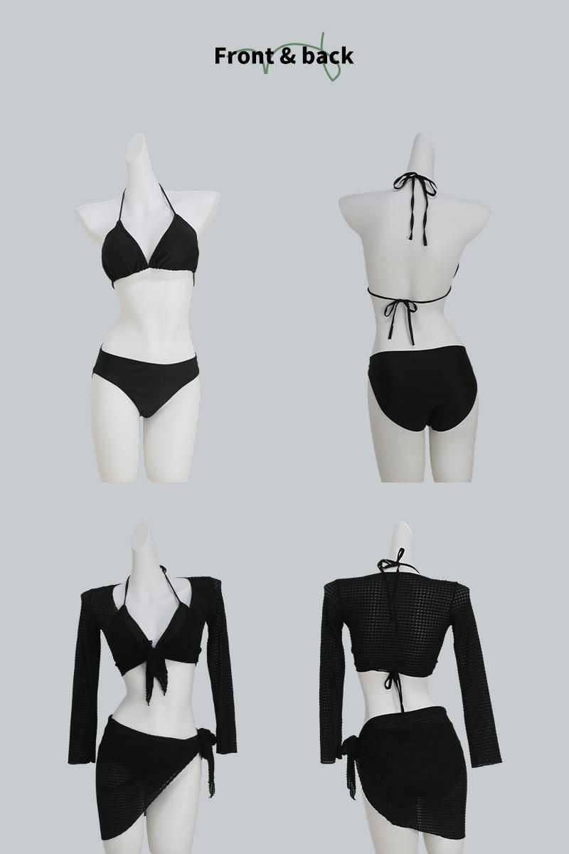 Bikini Langarm Sonnenschutz Zweiteiliger Badeanzug Für Damen Neues Vierteiliges Set High-End Slim Sexy Pure Desire Weiß_voghion.com