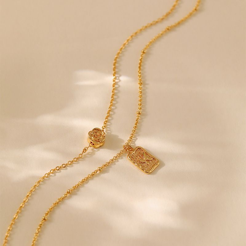 Sada náhrdelníků s dvojitou vrstvou, zachovávající barvu, s osobitým designem, stohovací, módní a elegantní náhrdelník, poměděný, z pravého zlata K._voghion.com