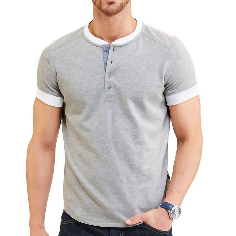 Unbeatable Quality 2025 Summer Clothing Short Sleeved Large Men's Henry T-shirt Top_voghion.com