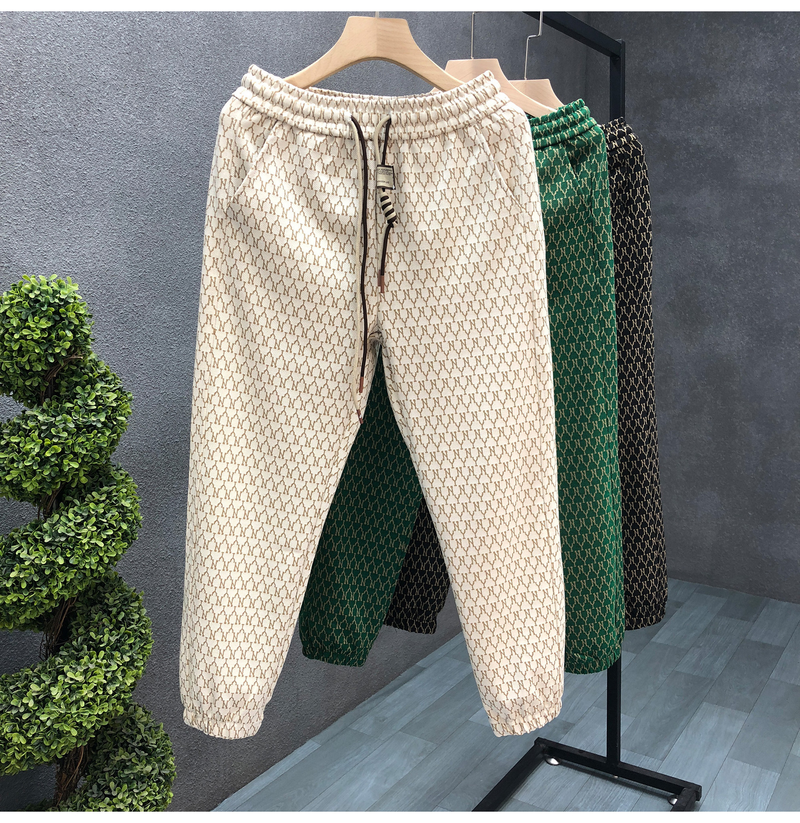 High quality letter printed pants, trendy casual with bound legs, 2023 autumn new men's cropped pants_voghion.com