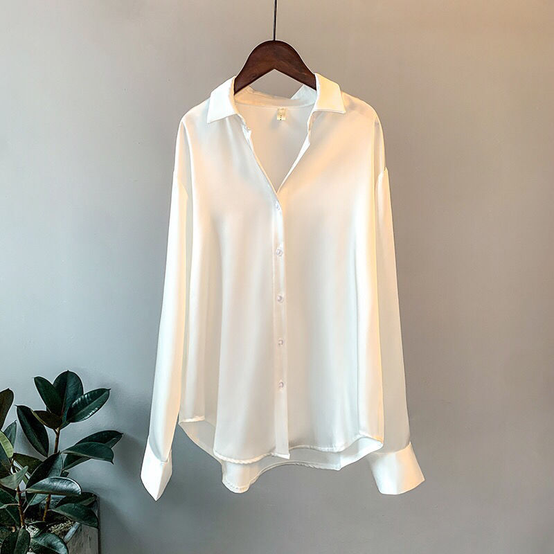 Camicia da donna in raso a maniche lunghe per donna 2024 camicia ampia retrò drappeggiata primavera e autunno_voghion.com