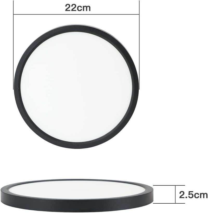 Glitzerlife Deckenlampe LED Deckenleuchte Flach - Schlafzimmerlampe Ø22cm Warmweiß Badezimmerlampe Schwarz 18W Küchenlampe Rund Flurlampe IP44 Für Badezimmer Flur_voghion.com