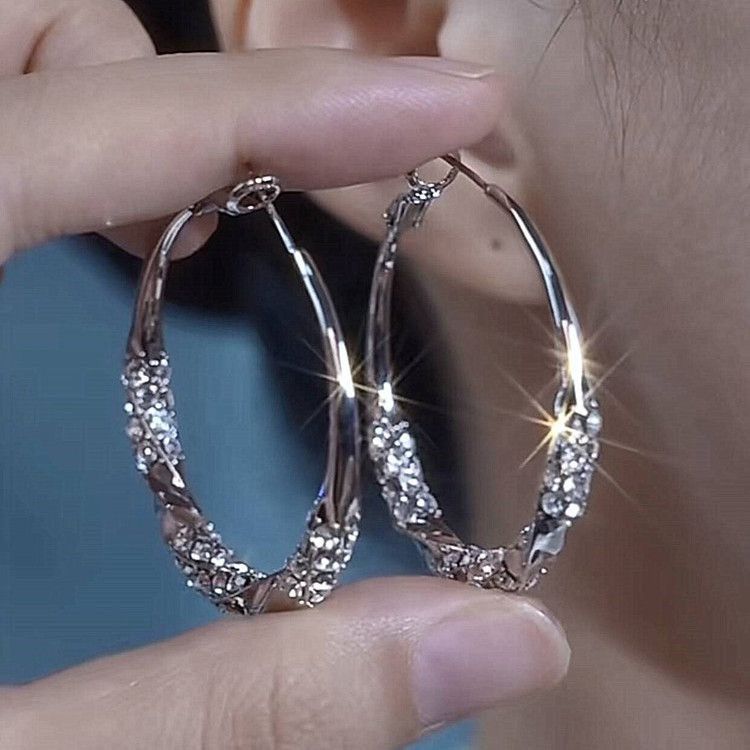 Orecchini Premium in Argento con Zircone, Grandi Orecchini a Cerchio da Donna, Nuovi Orecchini a Cerchio con Temperamento Leggero e di Lusso, Popolari, 2024_voghion.com
